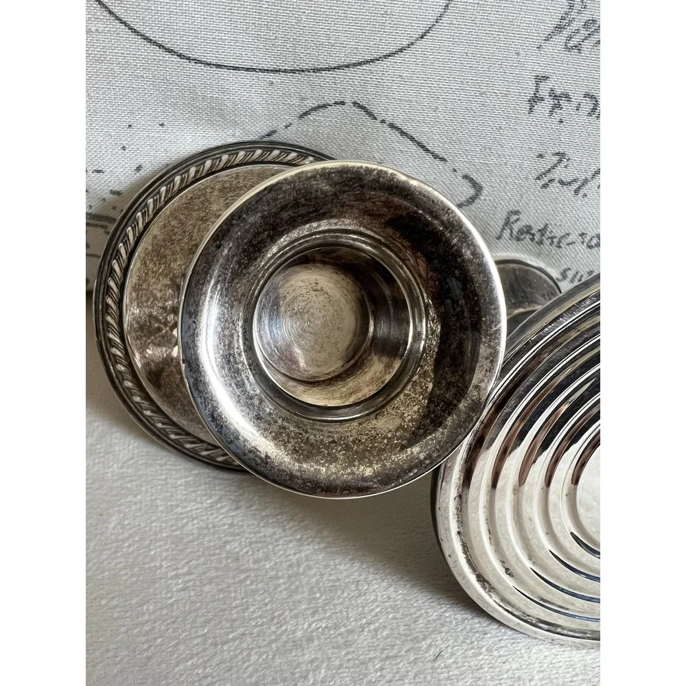 Vintage P.S. CO Sterling Silver Cobalt Candlestick Holders Pair Weighted 09